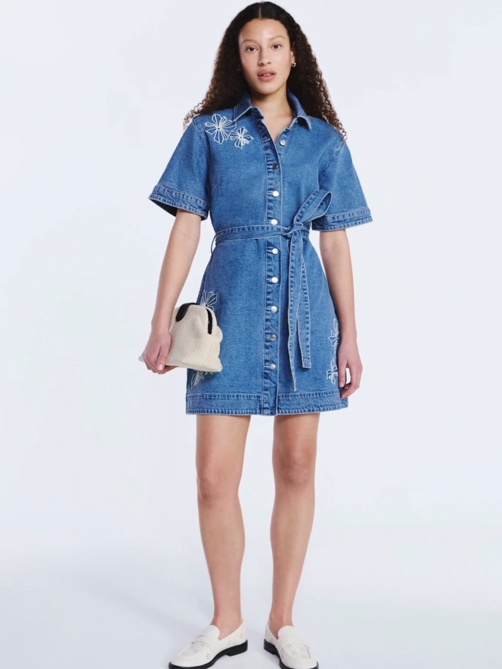Free Assembly's Embroidered Denim Mini Shirtdress with Belt, Size M